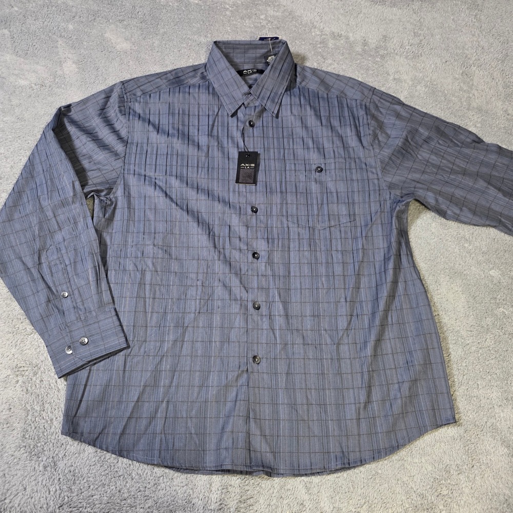 Axis LA Mens Large Button Down Shirt Blue Grey Grid Long Sleeve AF4705X ADM L